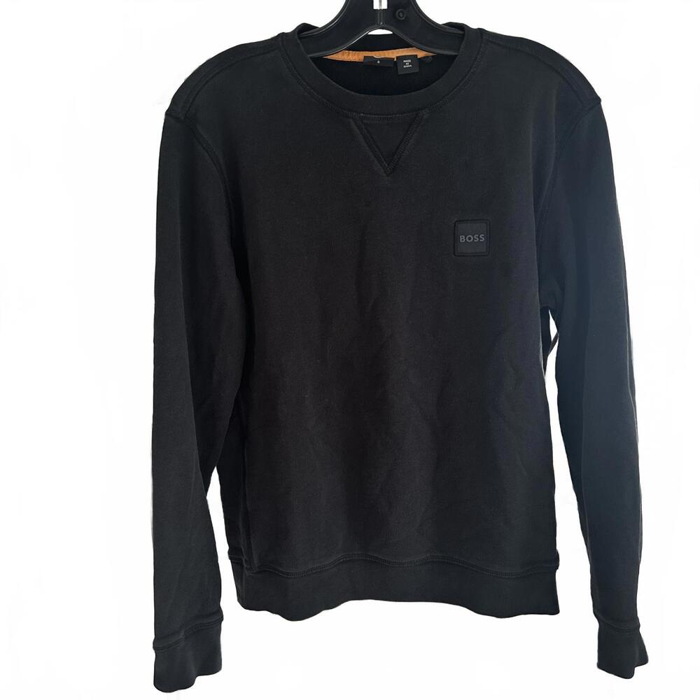 BOSS Men's Black 100% Cotton Crew-neck Pullover Sweatshirt - Size Small